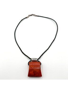 Silpada 925 Silver & Coral Pendant Necklace On Black Cord